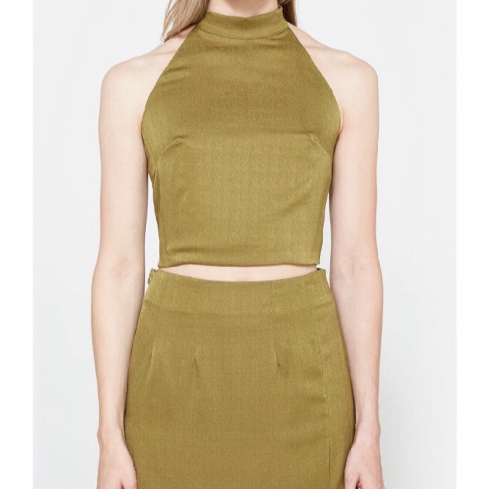 Farrow by Need Supply Olive Halter Tie Crop Top & Matching Maxi Skirt with Slit